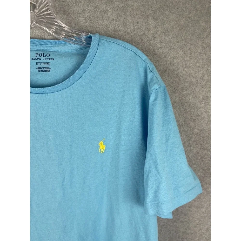 Polo Ralph Lauren Basic T Shirt Mens L Blue Aqua Yellow Pony‎ Short Sleeve Crew